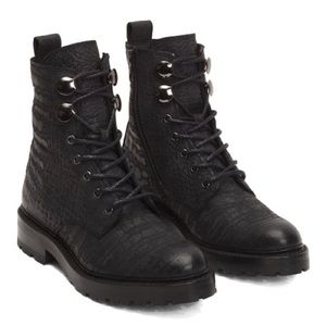 Frye Julie Hook Leather Crocodile Combat Boot